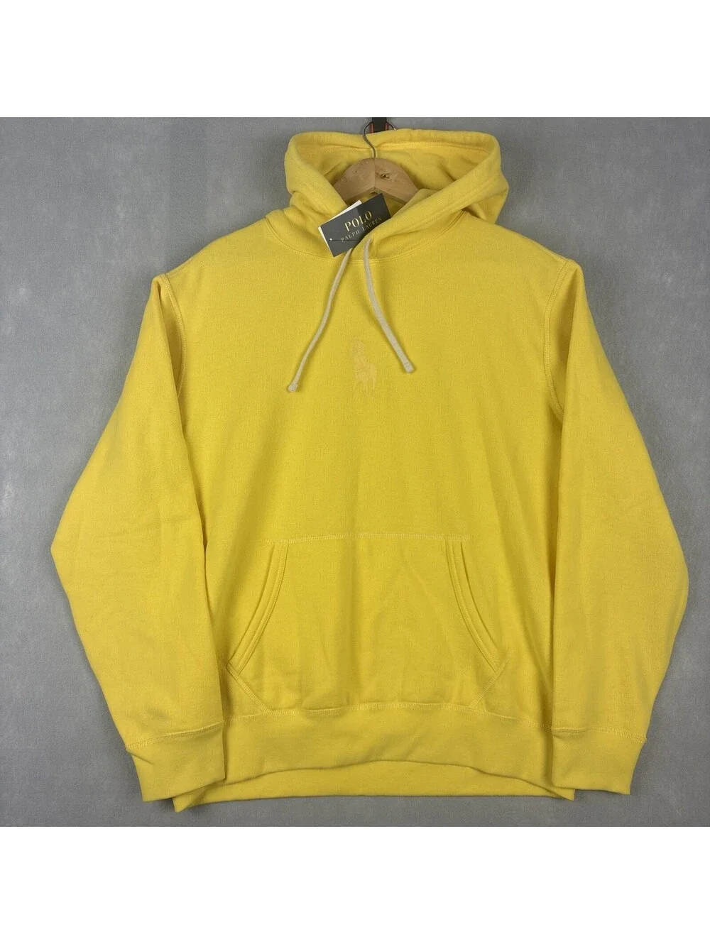 NWT Polo Ralph Lauren Hoodie Men’s L Yellow Fleece Big Pony Pullover Embroidered